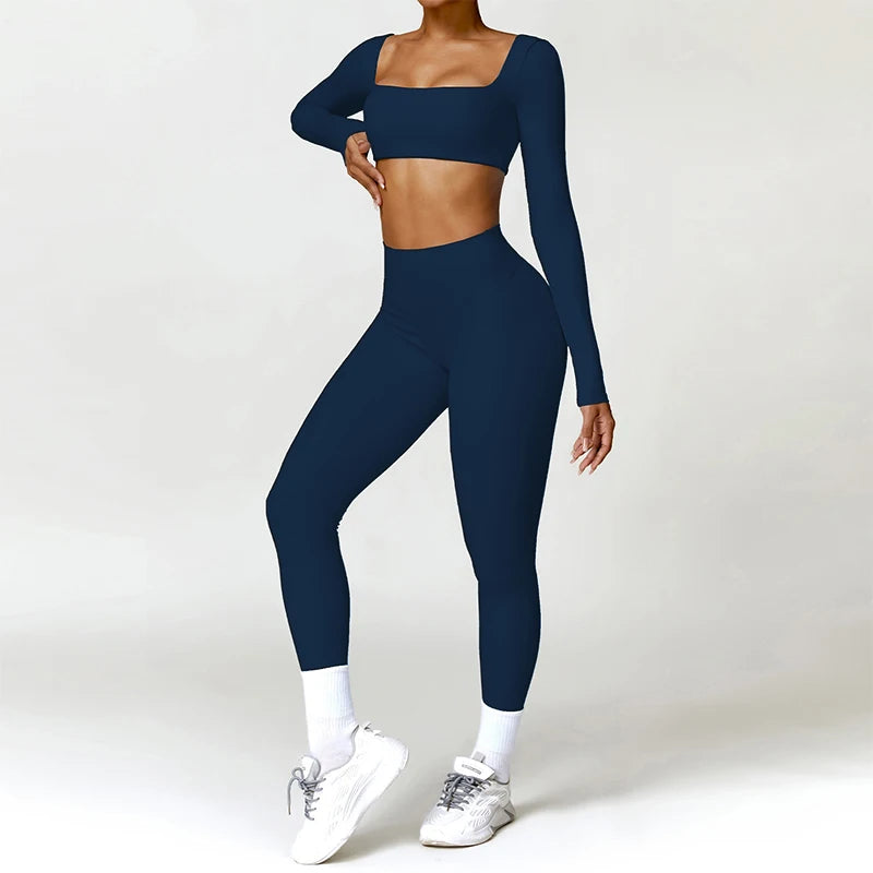 Piece Seamless Yoga Set | Long Sleeve Top + Leggings | Quick-Dry Workout Outfit