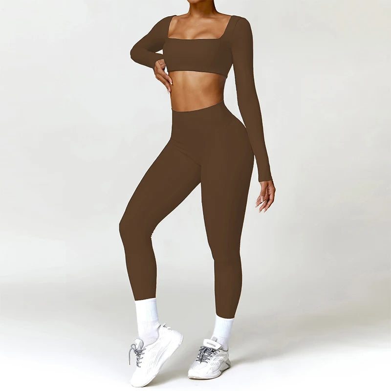 Piece Seamless Yoga Set | Long Sleeve Top + Leggings | Quick-Dry Workout Outfit