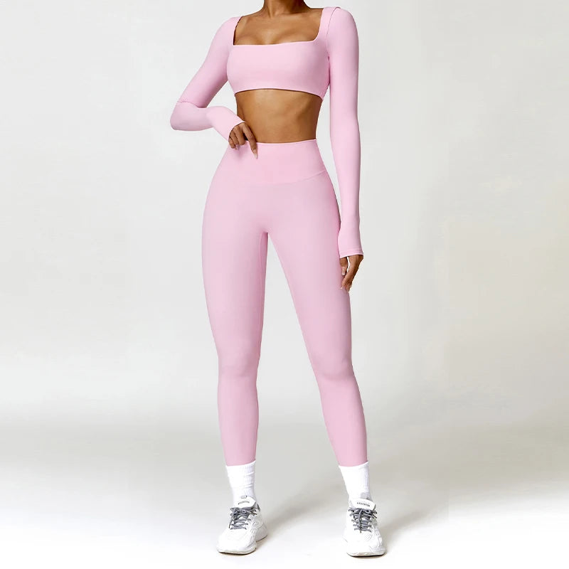 Piece Seamless Yoga Set | Long Sleeve Top + Leggings | Quick-Dry Workout Outfit